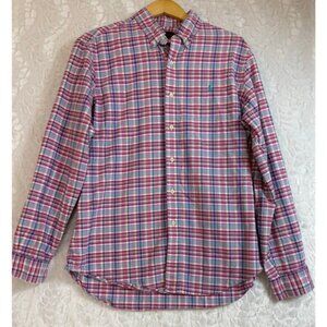 Ralph Lauren Men Mid-Weight 100% Cotton Pink Blue Plaid Button Down Shirt Large